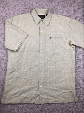 Redhead VENTED Viscose Polyester Modal Yellow Plaid Button Up Shirt MEDIUM STAIN